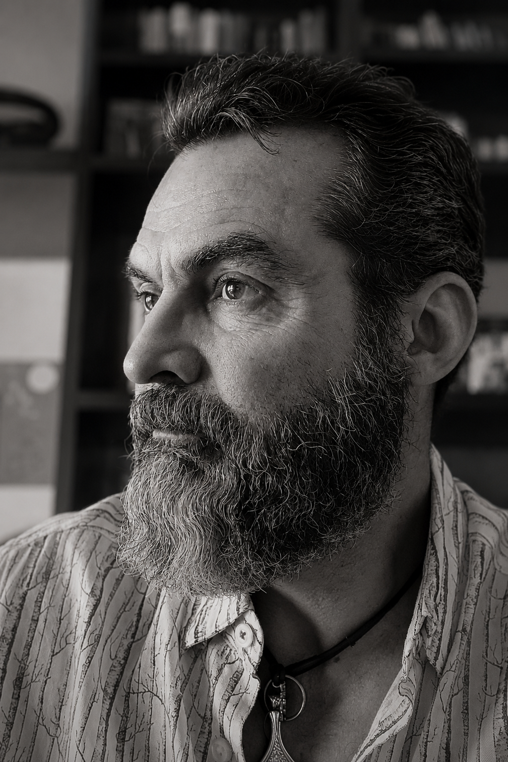 Black and white close-up portrait of Gildo Bo